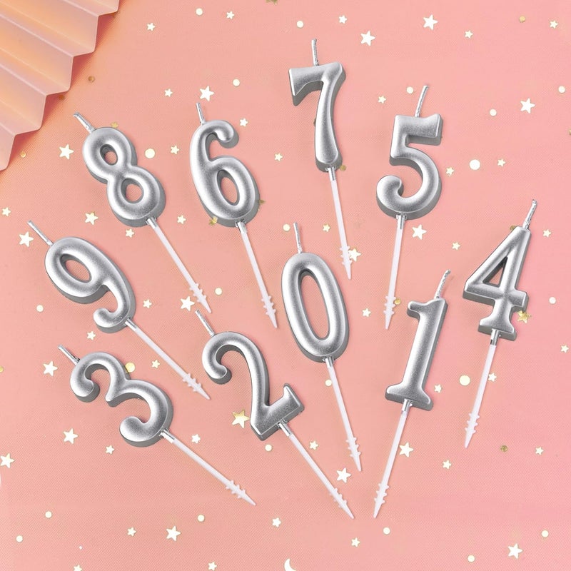 PHD CAKE 10-Pieces Silver Numeral Birthday Candles, Cake Numeral Candles Number 0-9 Glitter Cake Topper Decoration for Birthday,Wedding Anniversary,Party Celebration - Image 3